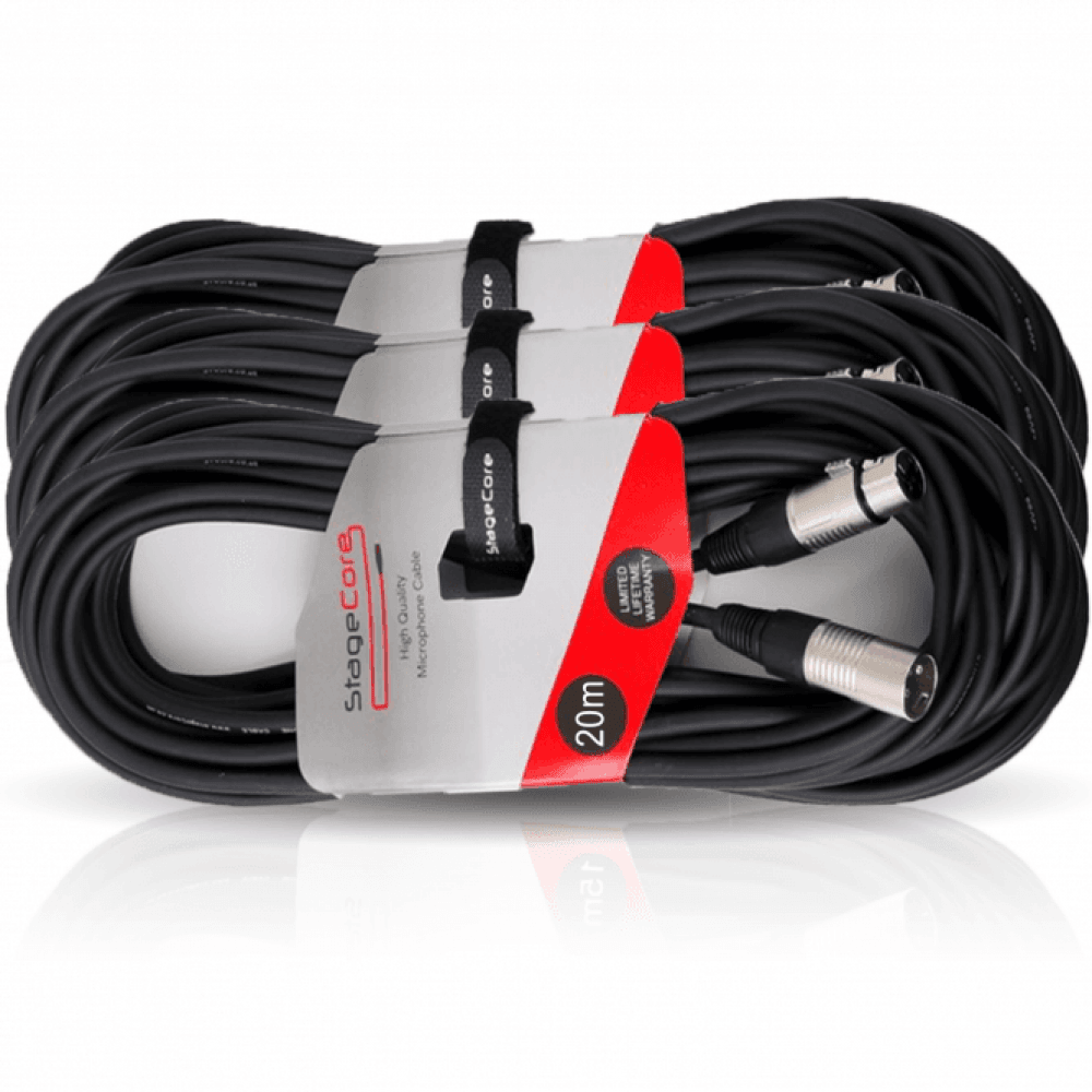 20M XLR Male to Female Black Microphone Lead & Audio Signal Cable Multi-Packs