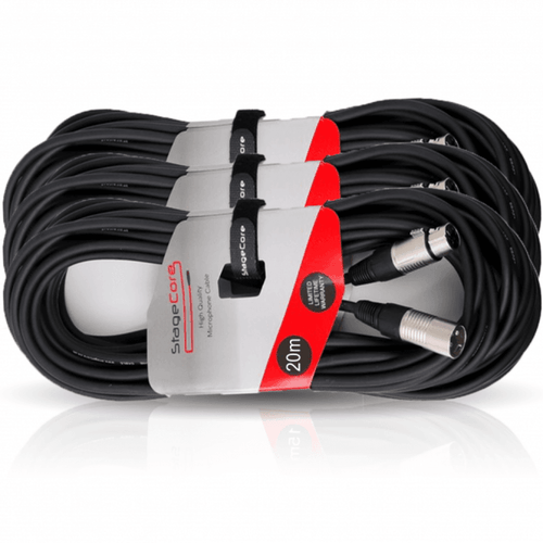20M XLR Male to Female Black Microphone Lead & Audio Signal Cable Multi-Packs