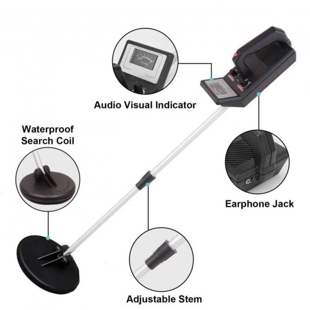 Black Silver Trasure Seeker 1 Beginners Metal Detector Waterproof Coil