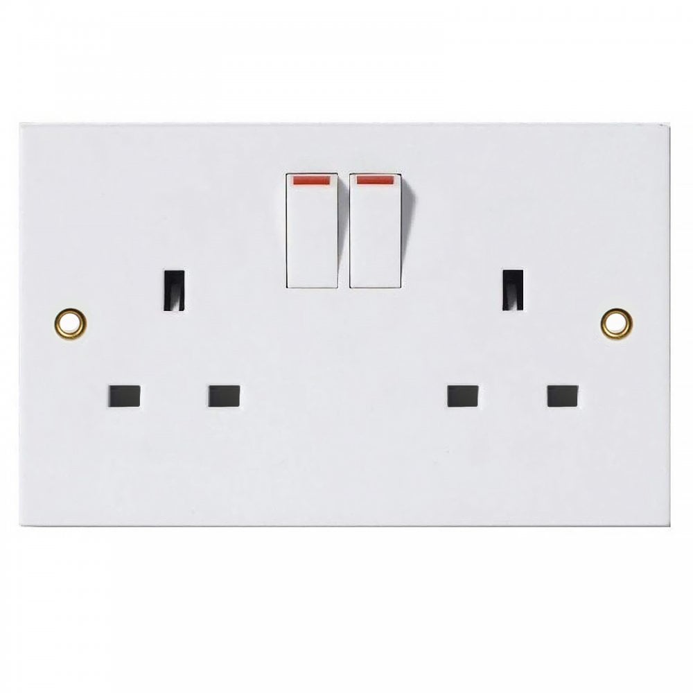 2 Gang 3 Pin UK Standard Wall Socket Switched