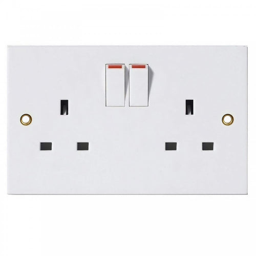 2 Gang 3 Pin UK Standard Wall Socket Switched
