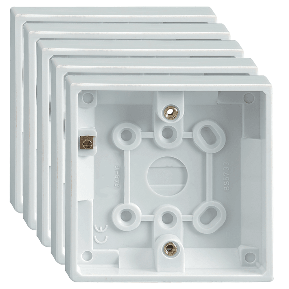 Set of 5 Back Boxes 1 Gang White 19mm