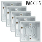 Set of 5 Back Boxes 1 Gang White 19mm