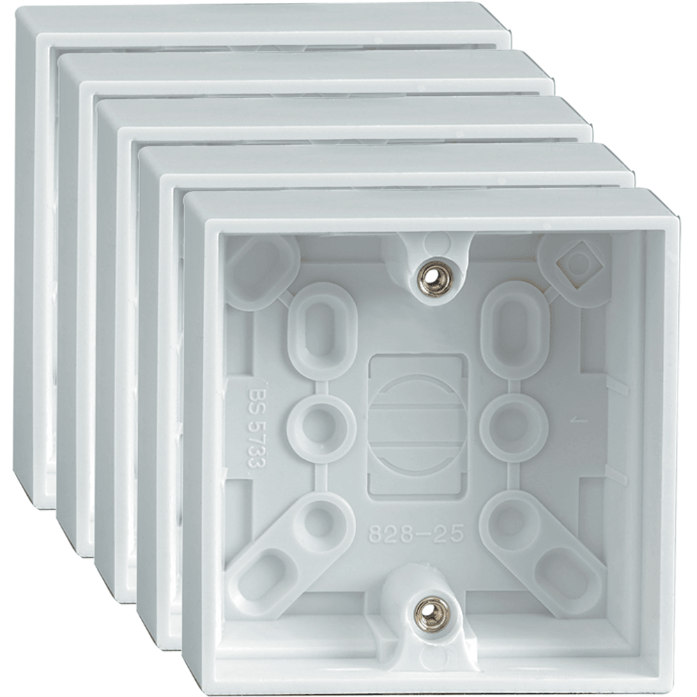 Set of 5 Back Boxes 1 Gang White 30mm