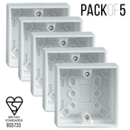 Set of 5 Back Boxes 1 Gang White 30mm