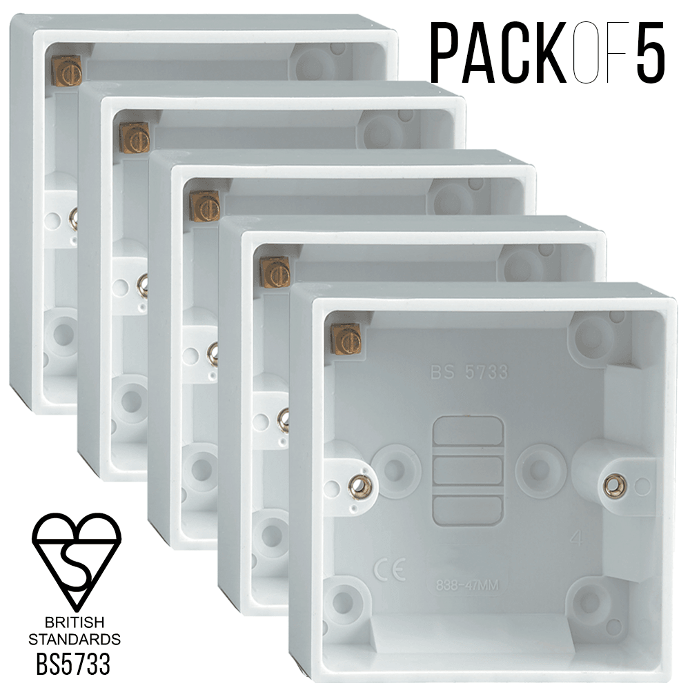 Set of 5 Back Boxes 1 Gang White 47mm