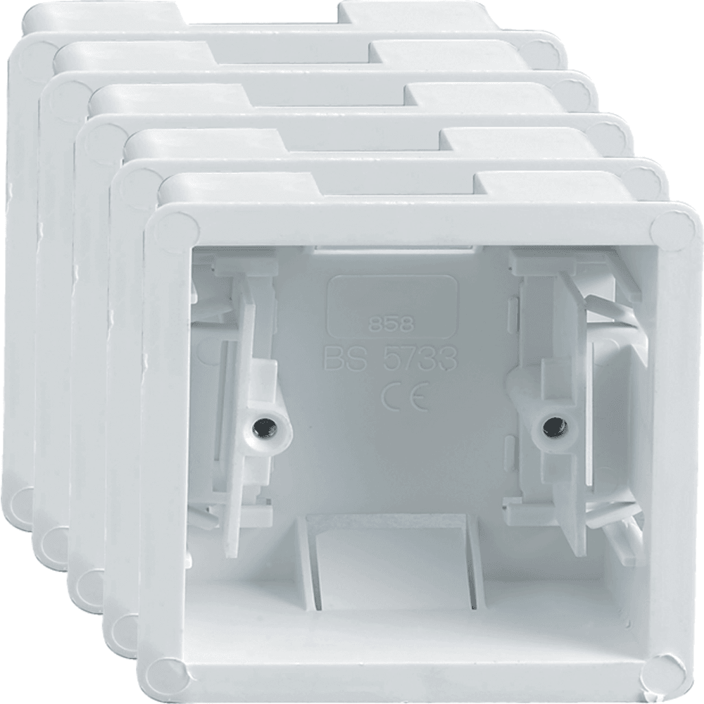 Set of 5 Dry Lining Back Boxes 1 Gang White 35mm