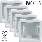 Set of 5 Dry Lining Back Boxes 1 Gang White 35mm