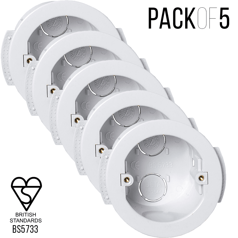 Set of 5 Dry Lining Back Boxes Circular White 35mm