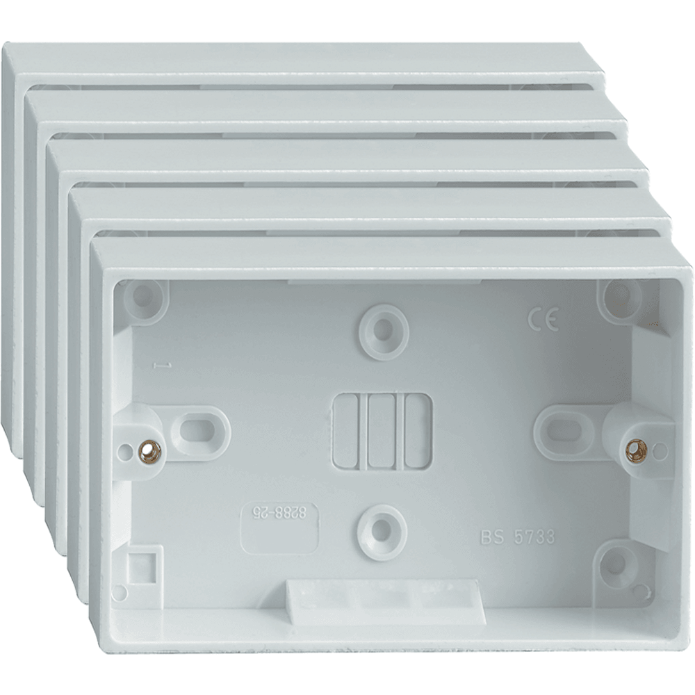 Set of 5 Back Boxes 2 Gang White 30mm