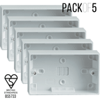 Set of 5 Back Boxes 2 Gang White 30mm