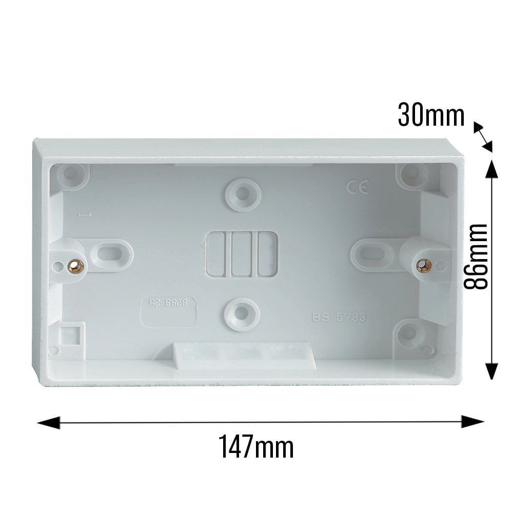 Set of 5 Back Boxes 2 Gang White 30mm