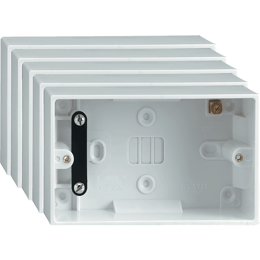 Set of 5 Back Boxes 2 Gang White 47mm