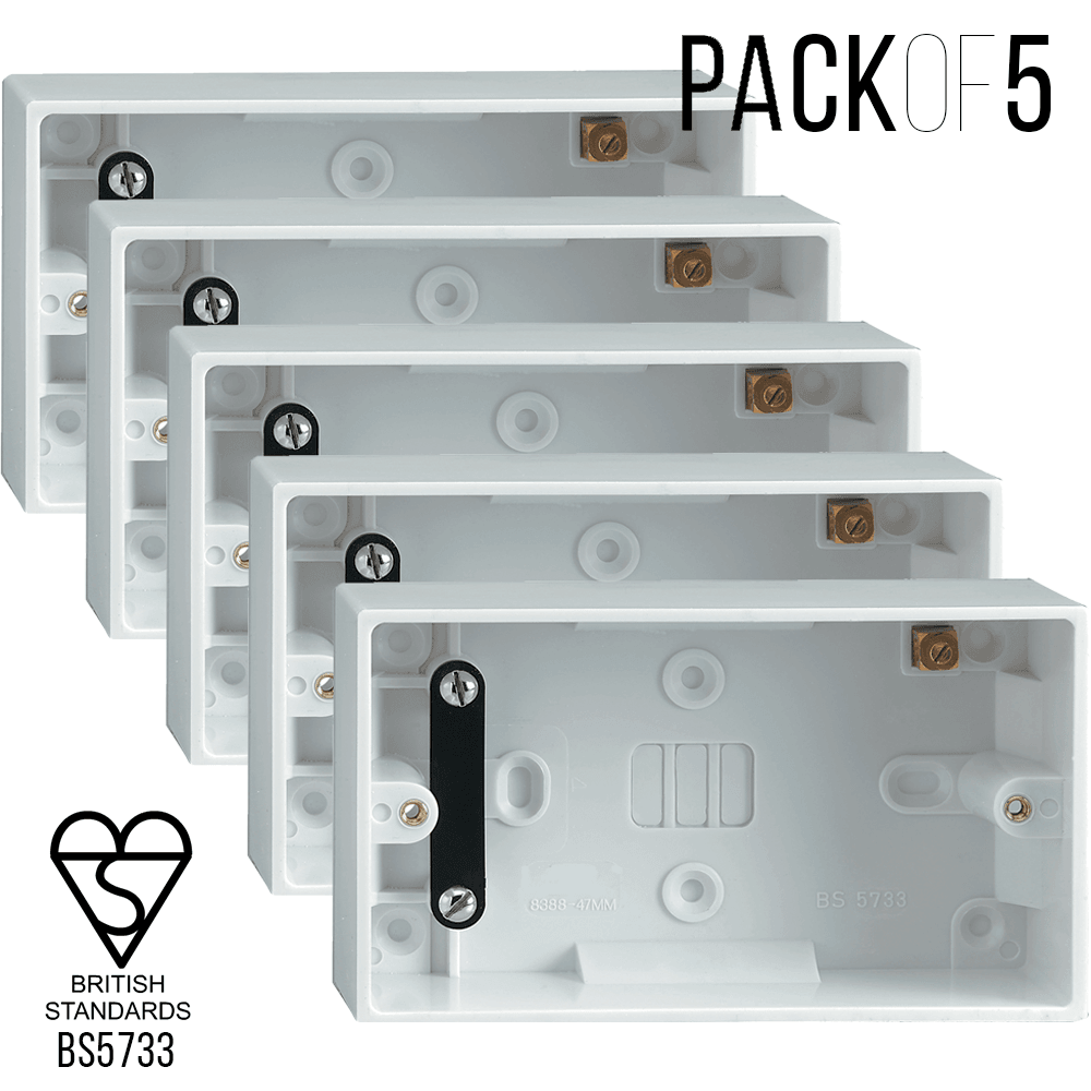 Set of 5 Back Boxes 2 Gang White 47mm