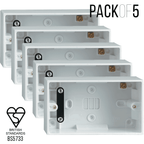 Set of 5 Back Boxes 2 Gang White 47mm