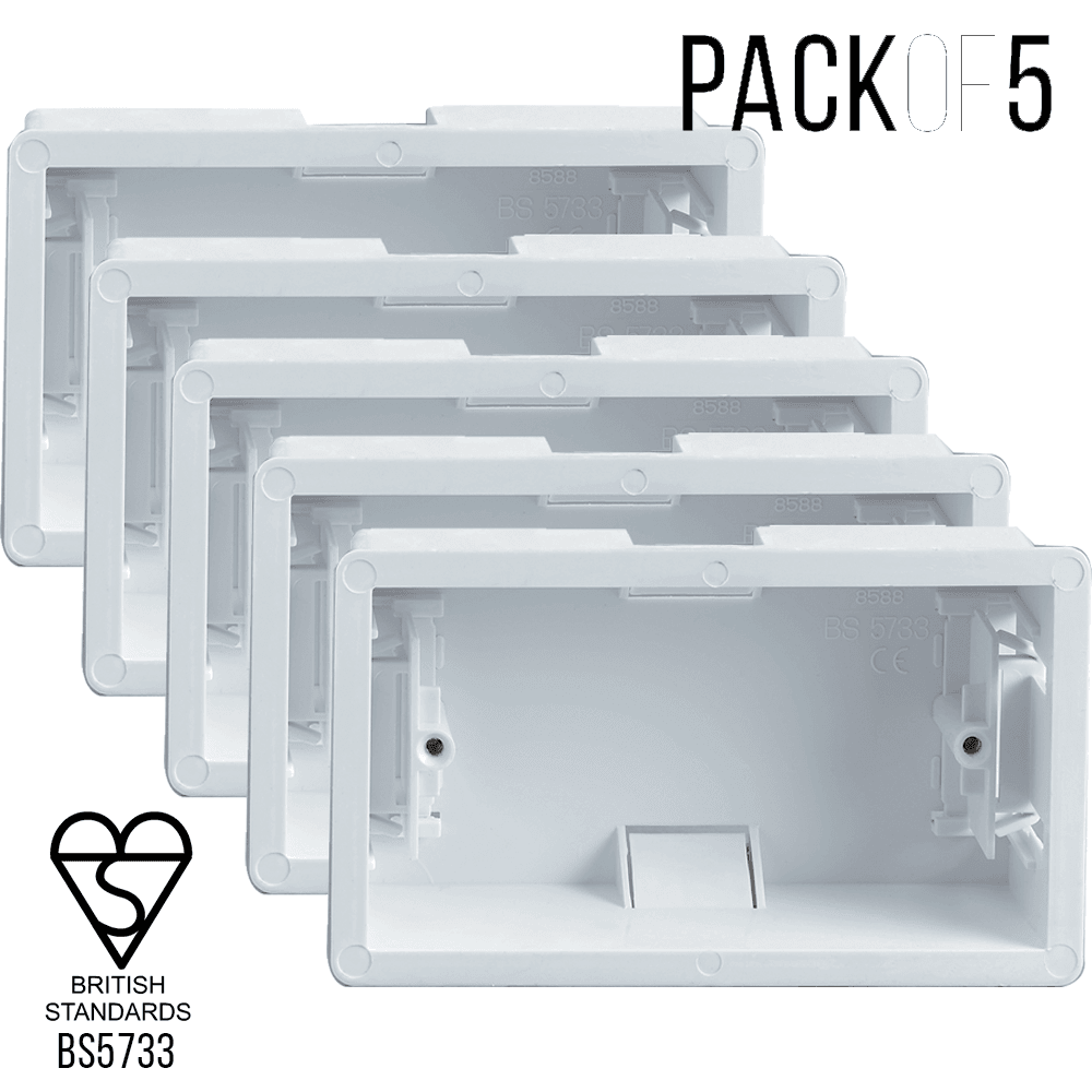 Set of 5 Dry Lining Back Boxes 2 Gang White 35mm