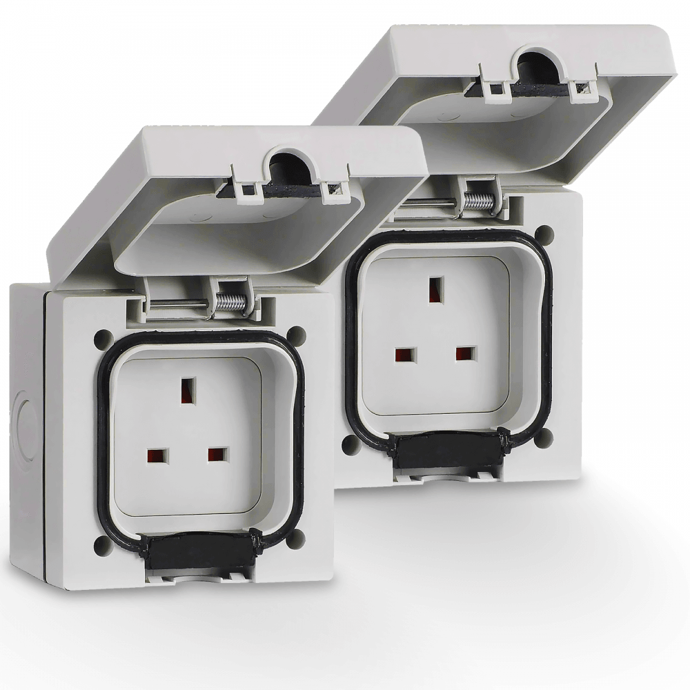 Pair of IP66 13A 1-Gang Unswitched Outdoor Socket