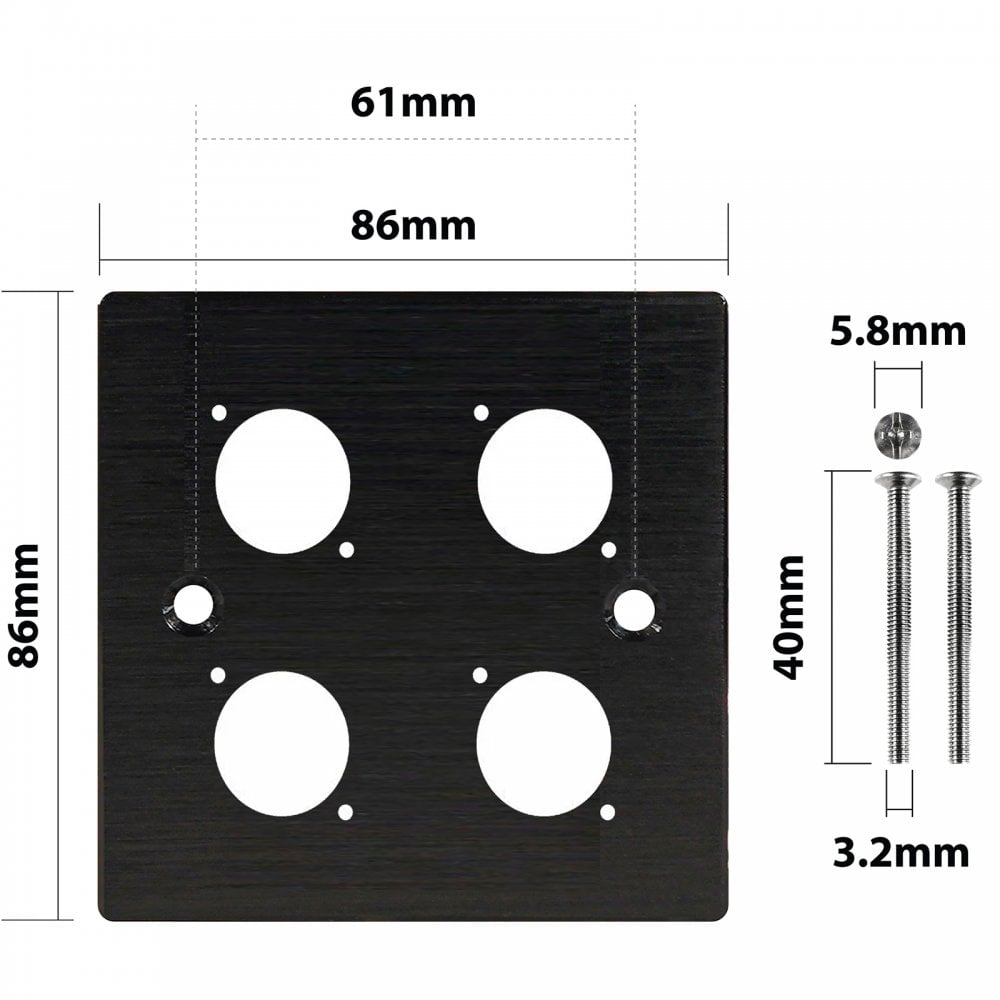Black Metal Wall Plate Four Hole D-Series Standard