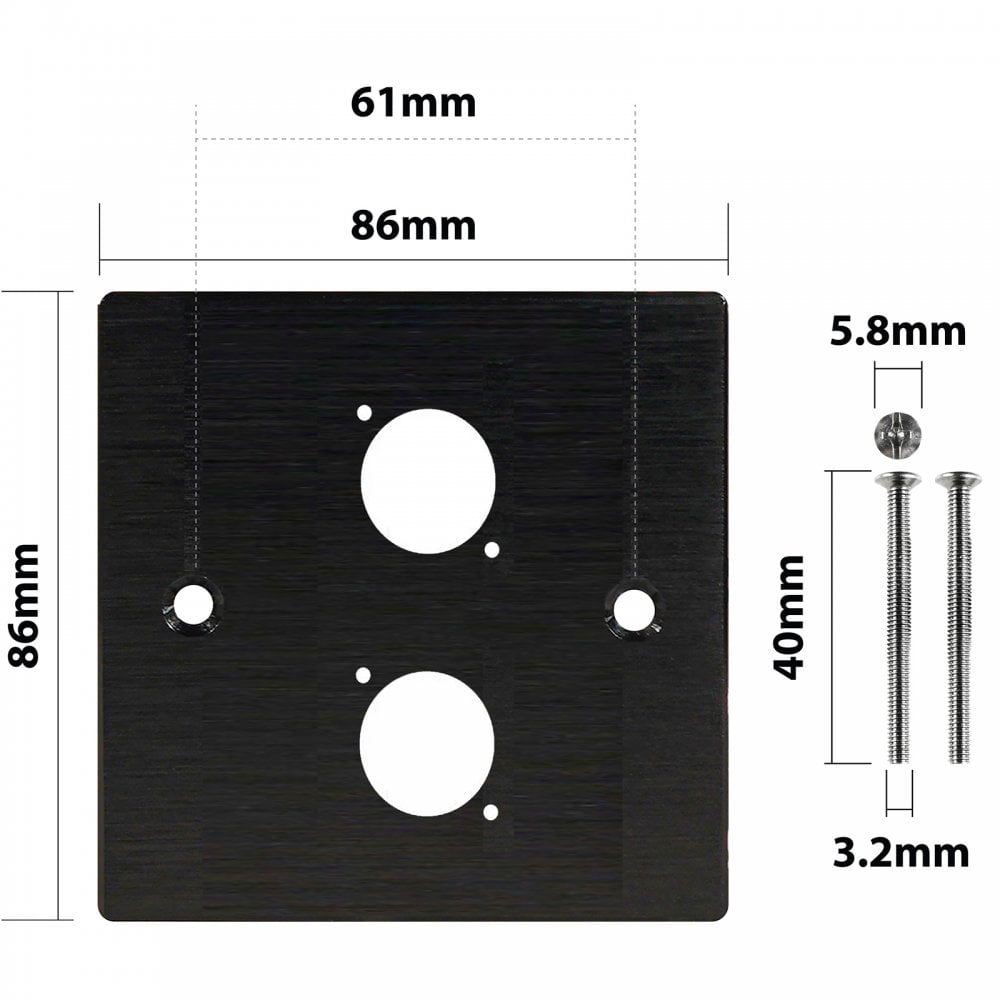 Black Metal Wall Plate Two Hole D-Series Standard
