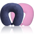 Velour Neck Support Cushions Pair Pink Blue