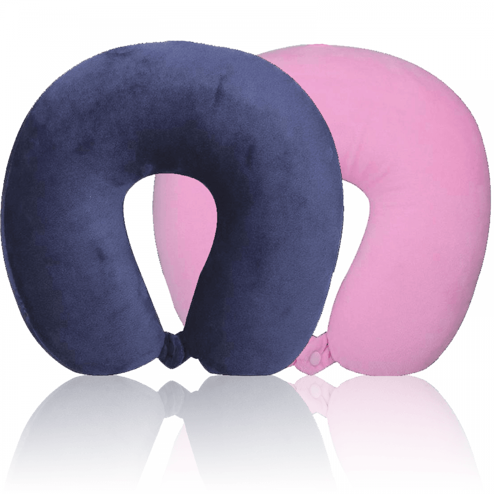 Velour Neck Support Cushions Pair Pink Blue