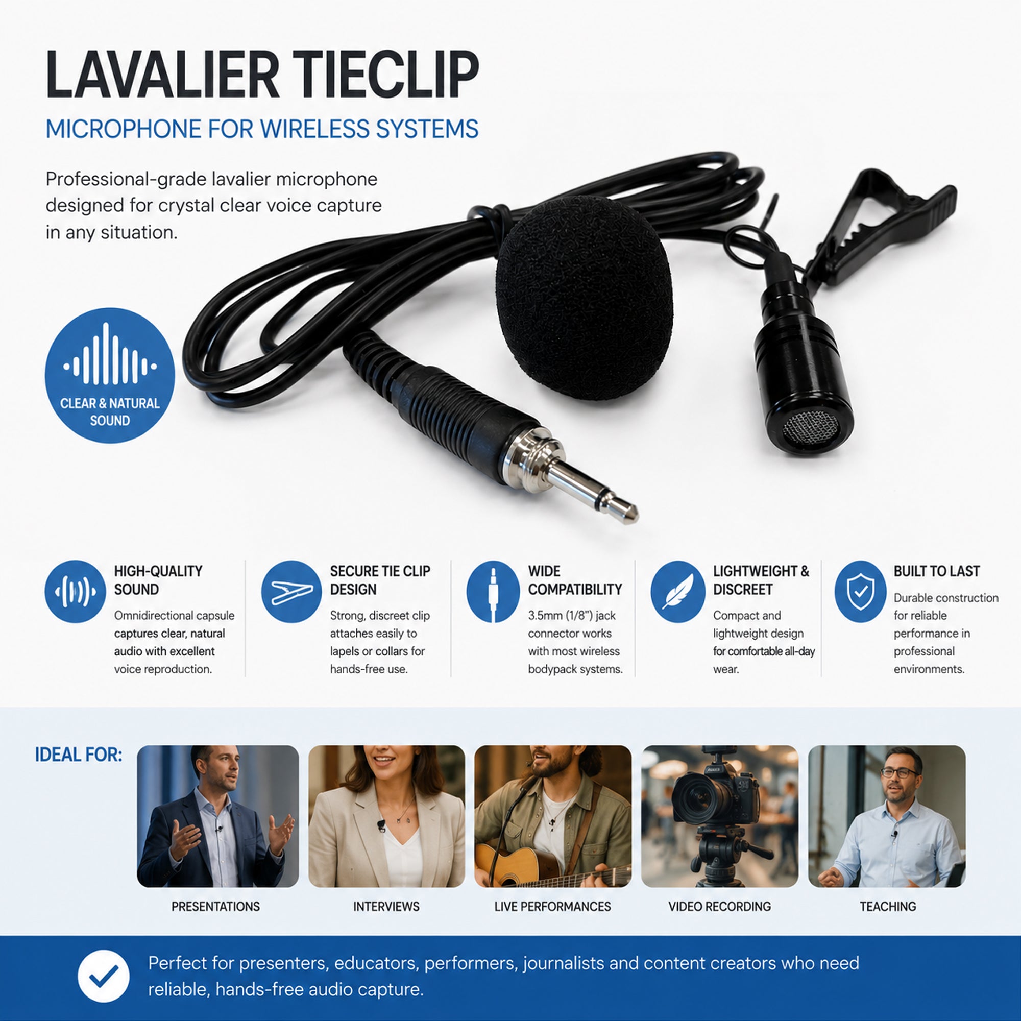 Lapel / Lavalier Microphone For Wireless Systems QU4 HU6 QRPA QXPA DT50