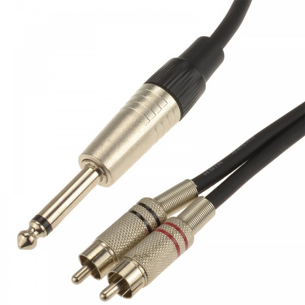 Classic Audio Lead 6.3mm Mono Jack - 2 RCA Plugs 3.0m
