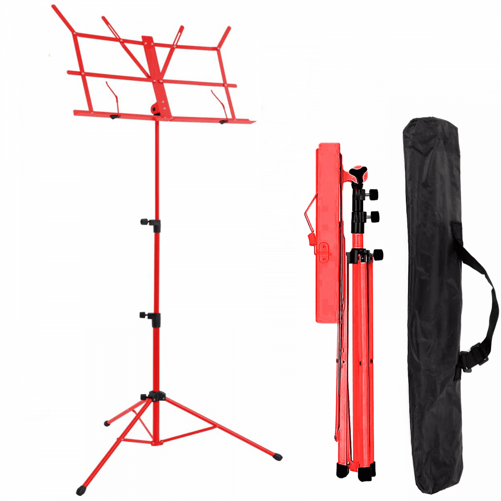Red Metal Adjustable Sheet Music Stand Holder Folding Foldable