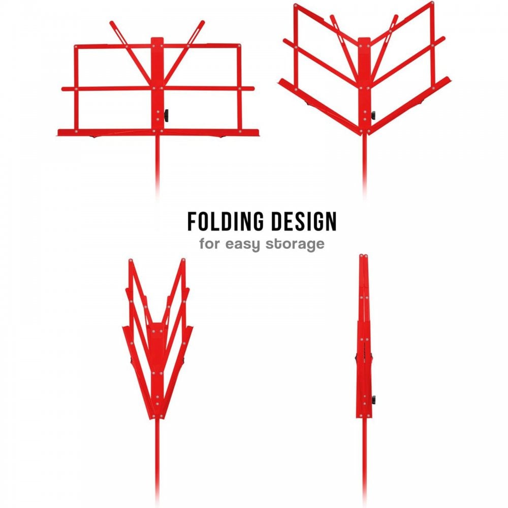 Red Metal Adjustable Sheet Music Stand Holder Folding Foldable