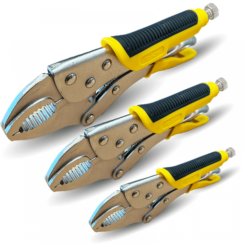 3 piece Lock Pliers Set 125mm 170mm and 250mm Jaw Versions