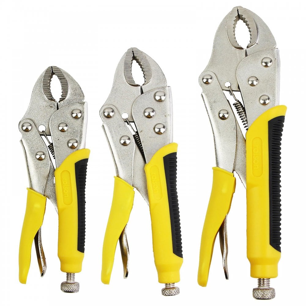3 piece Lock Pliers Set 125mm 170mm and 250mm Jaw Versions