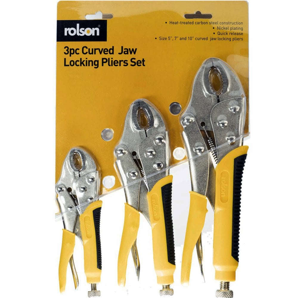 3 piece Lock Pliers Set 125mm 170mm and 250mm Jaw Versions
