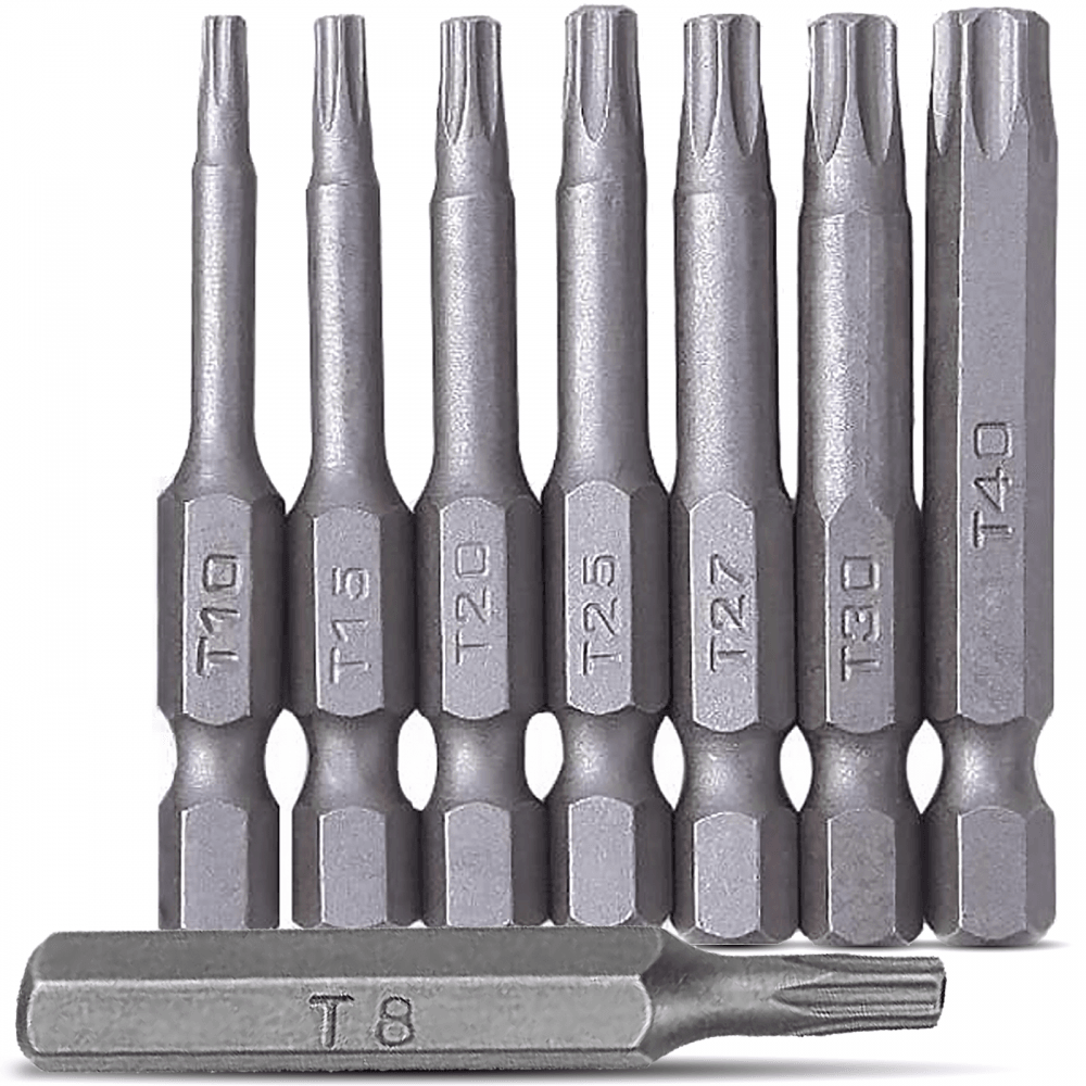 Chrome Vanadium T8-T40 8pc Star Bit Set for 1/4" Hex Drives