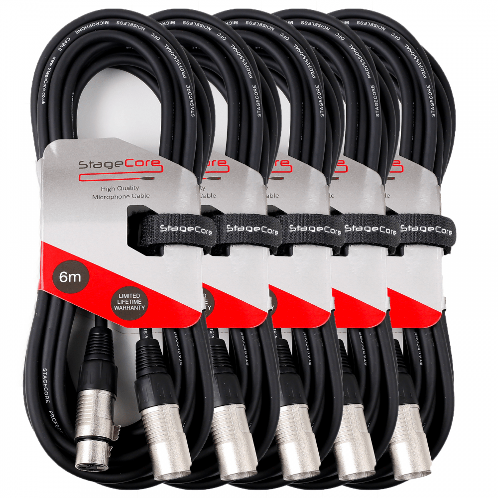 5 x 6M XLR Male to Female Microphone Lead & Audio Signal Cable Balanced Colour