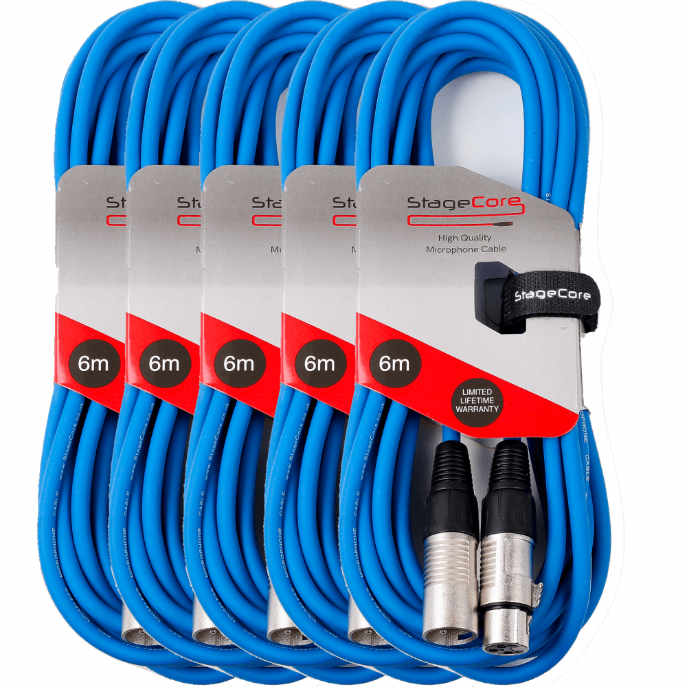5 x 6M XLR Male to Female Microphone Lead & Audio Signal Cable Balanced Colour