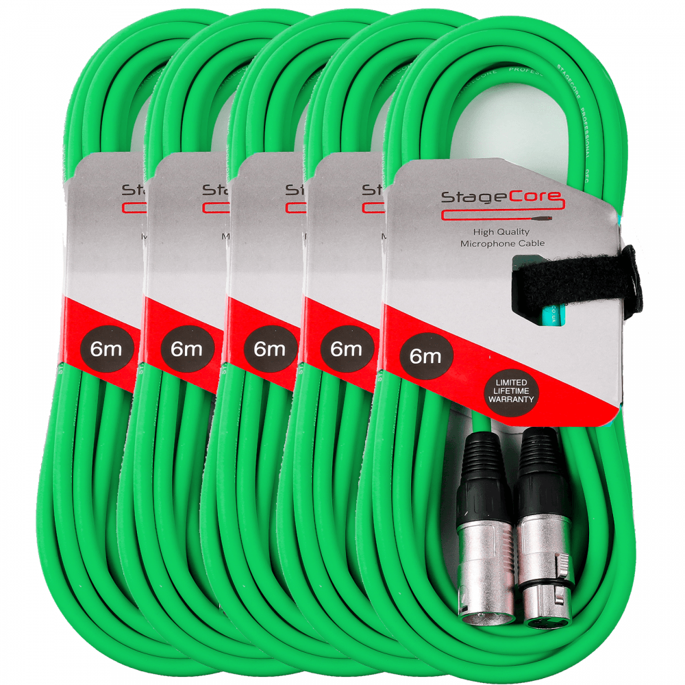 5 x 6M XLR Male to Female Microphone Lead & Audio Signal Cable Balanced Colour