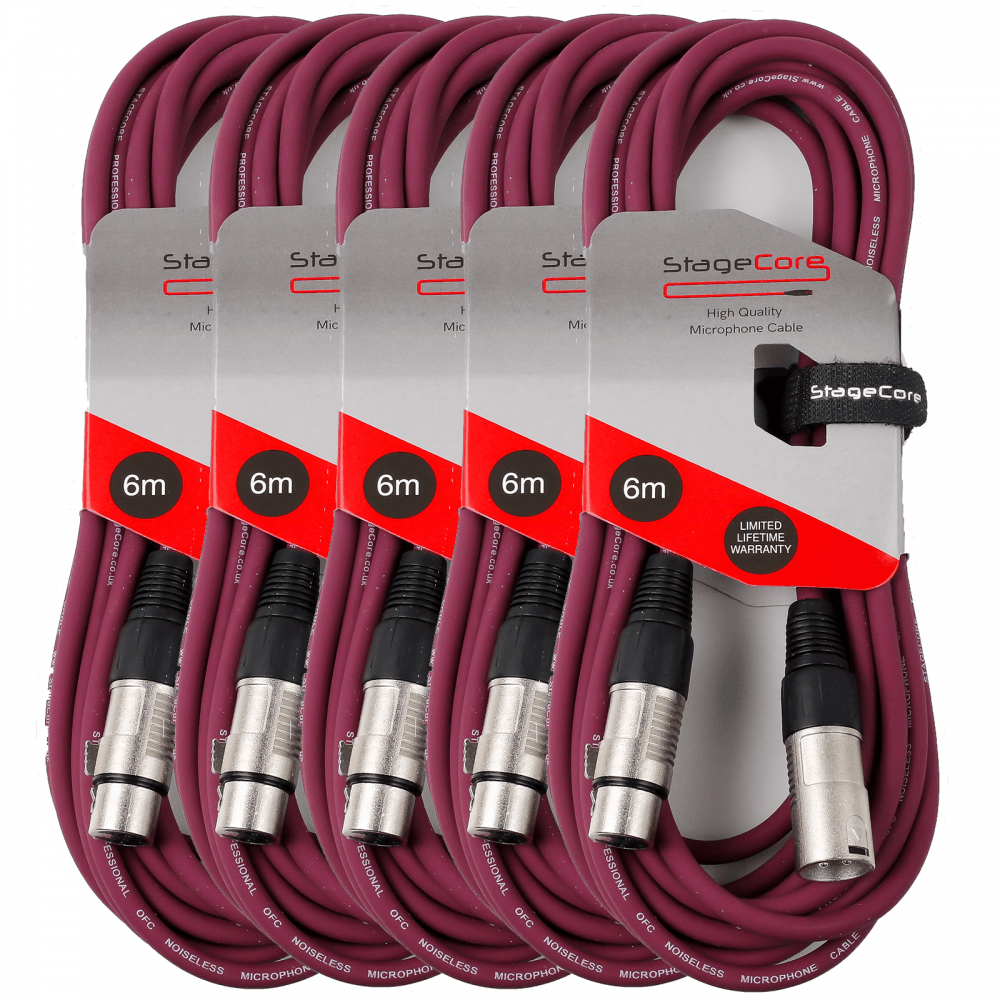 5 x 6M XLR Male to Female Microphone Lead & Audio Signal Cable Balanced Colour