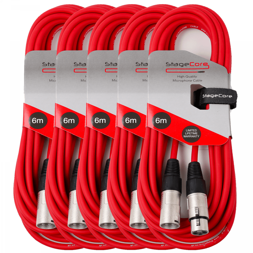 5 x 6M XLR Male to Female Microphone Lead & Audio Signal Cable Balanced Colour
