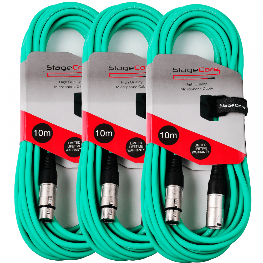 3 x 10M XLR Male to Female Microphone Lead & Audio Signal Cable Balanced Colour