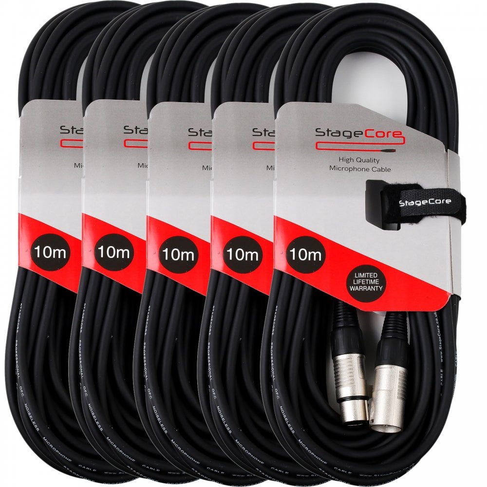 5 x 10M XLR Male to Female Microphone Lead & Audio Signal Cable Balanced Colour