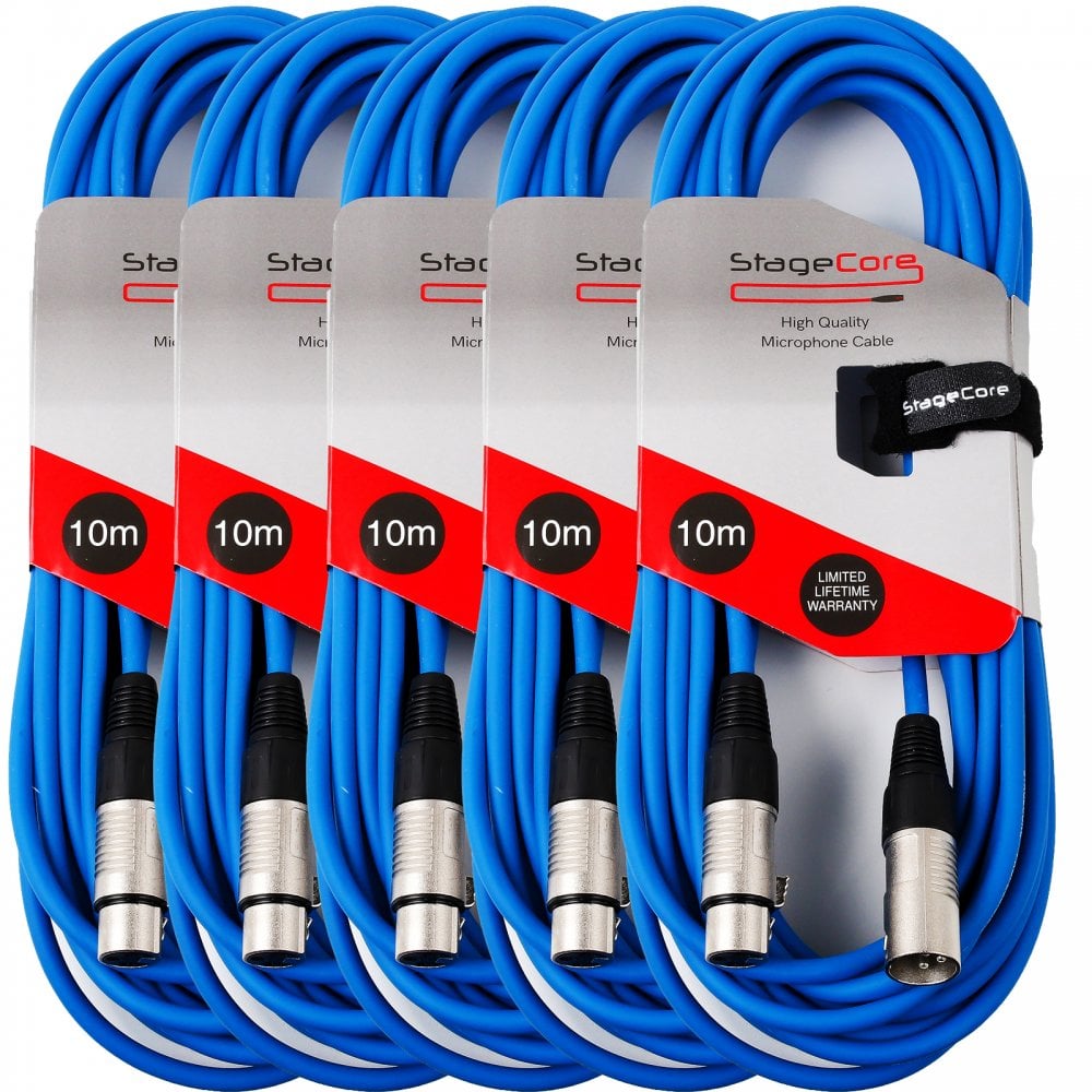 5 x 10M XLR Male to Female Microphone Lead & Audio Signal Cable Balanced Colour