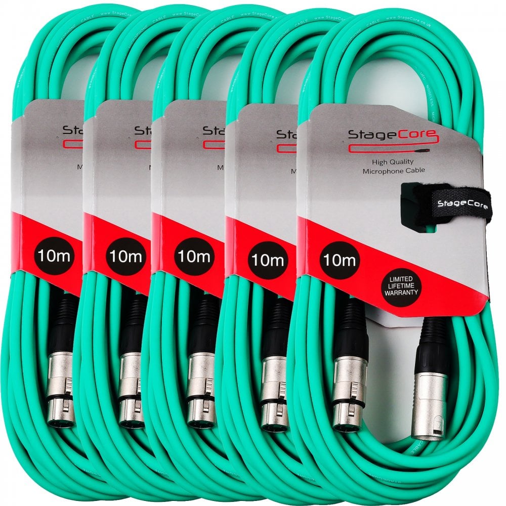 5 x 10M XLR Male to Female Microphone Lead & Audio Signal Cable Balanced Colour