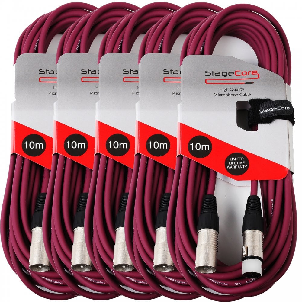 5 x 10M XLR Male to Female Microphone Lead & Audio Signal Cable Balanced Colour