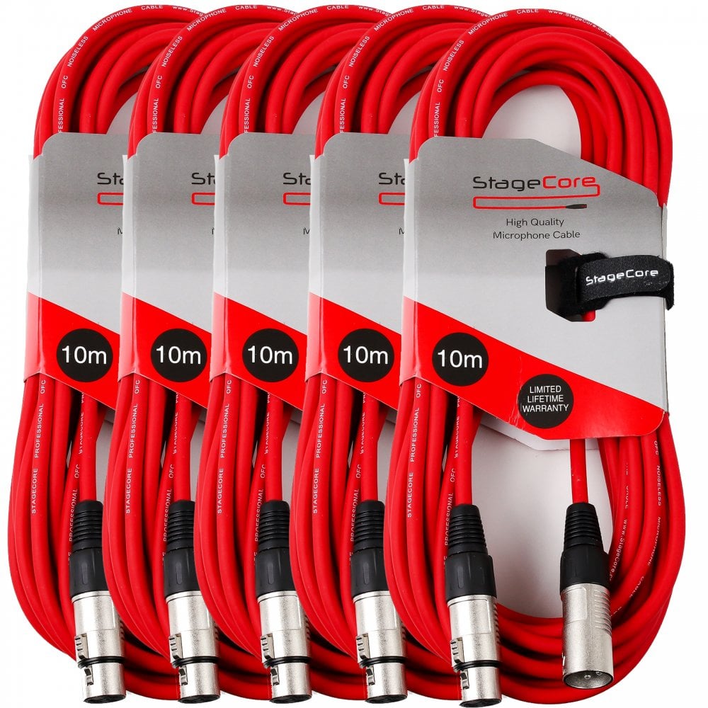 5 x 10M XLR Male to Female Microphone Lead & Audio Signal Cable Balanced Colour