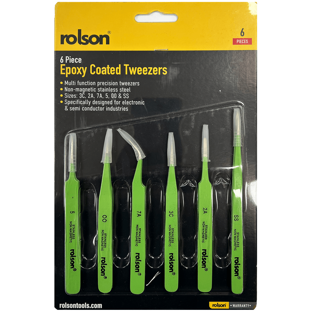 6 x Stainless Steel Epoxy Coated Tweezers