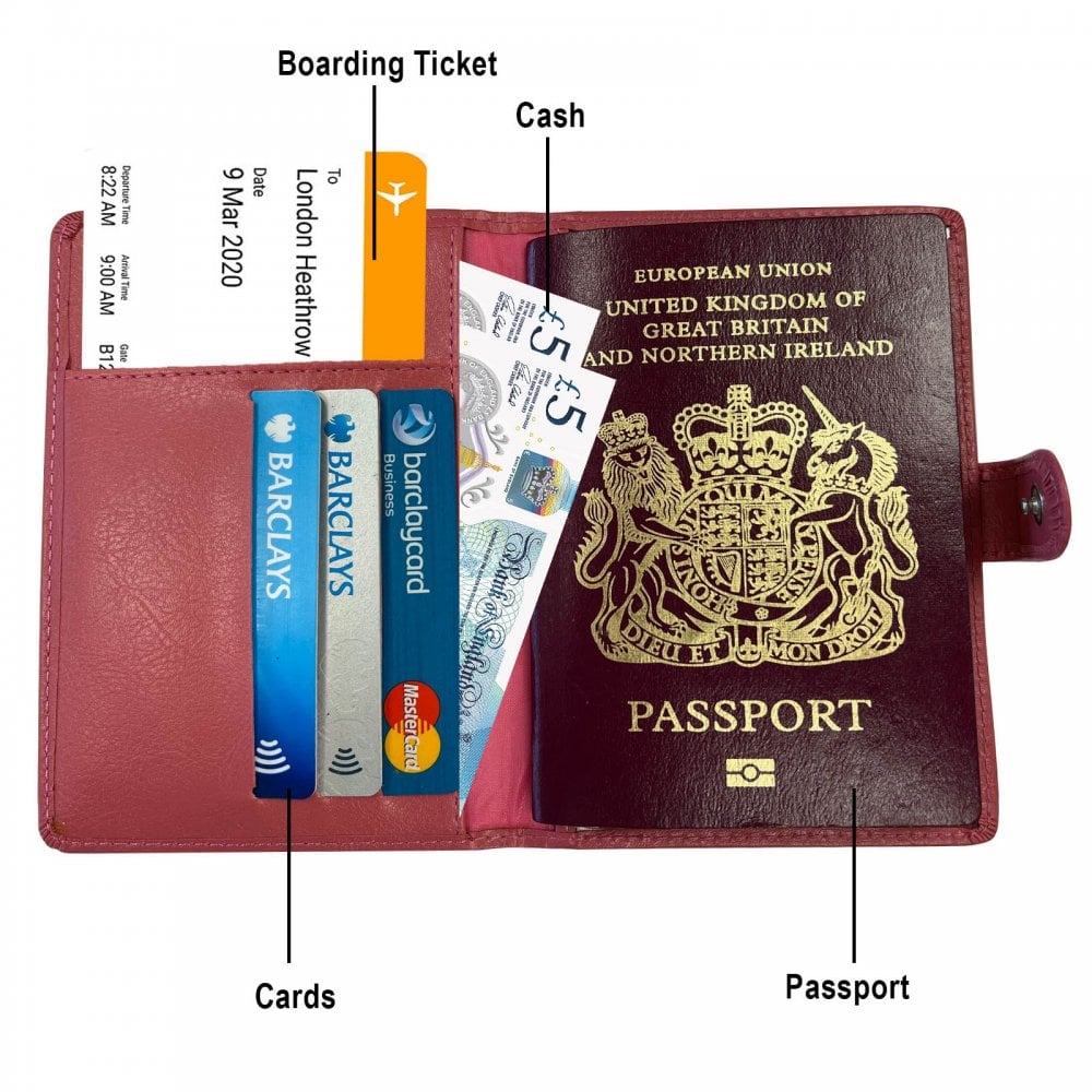 Pink Passport Holder and Wallet for Cash and Cards