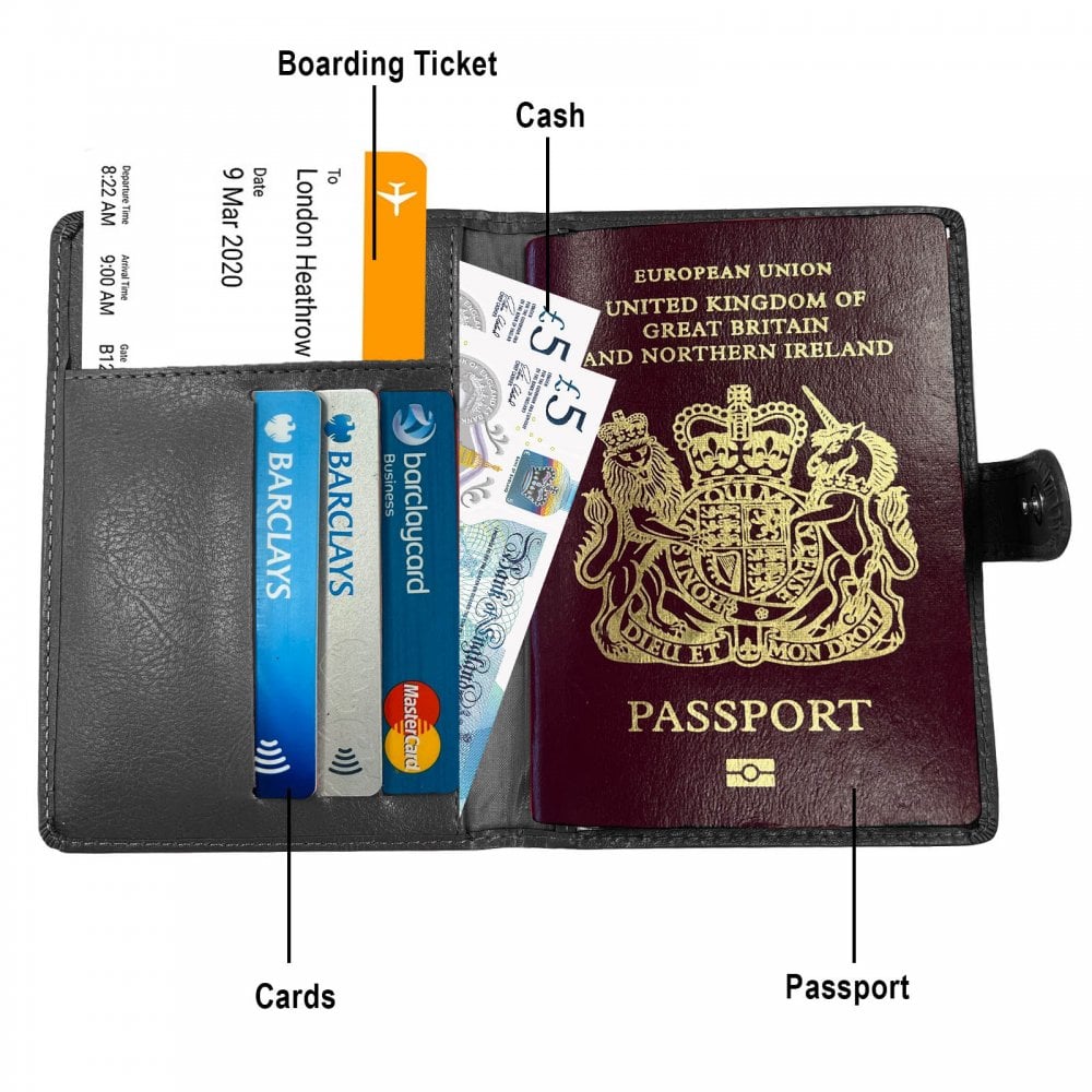 Black Passport Holder and Wallet for Cash and Cards