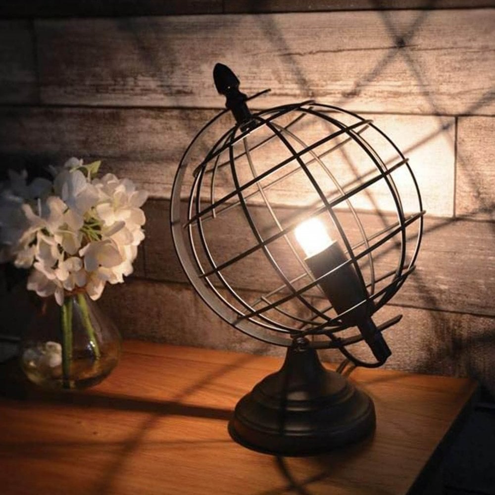 Retro-style Globe Shaped Cage Table Lamp