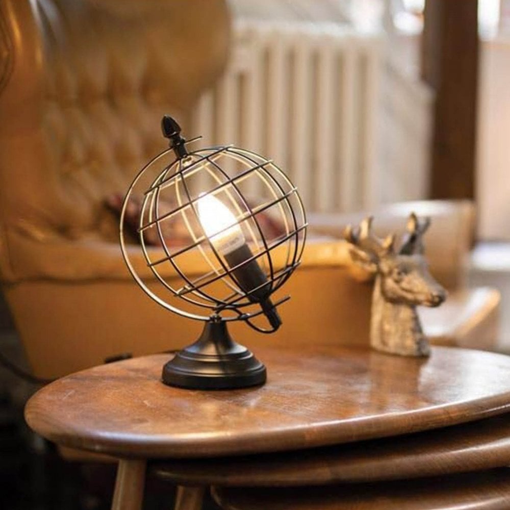 Retro-style Globe Shaped Cage Table Lamp