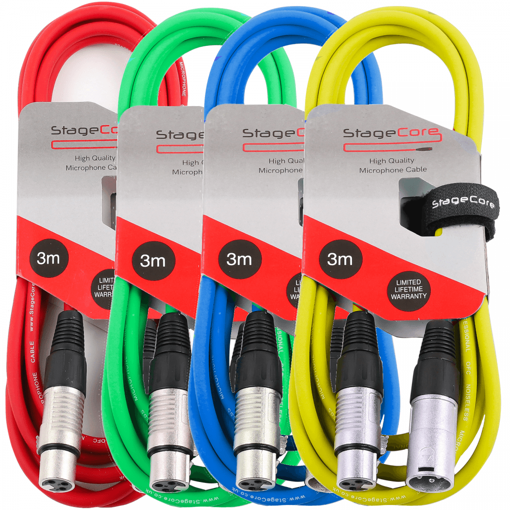 Quad Colour 3m XLRM to XLRF Microphone Leads